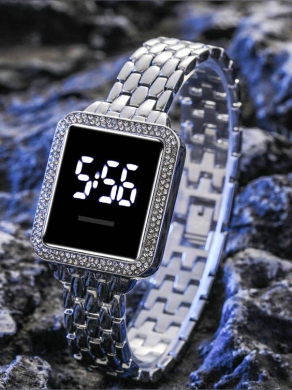 Women’s Black Digital Watch LED Touchscreen Rhinestone Square Face Watch - Picture 4 of 9